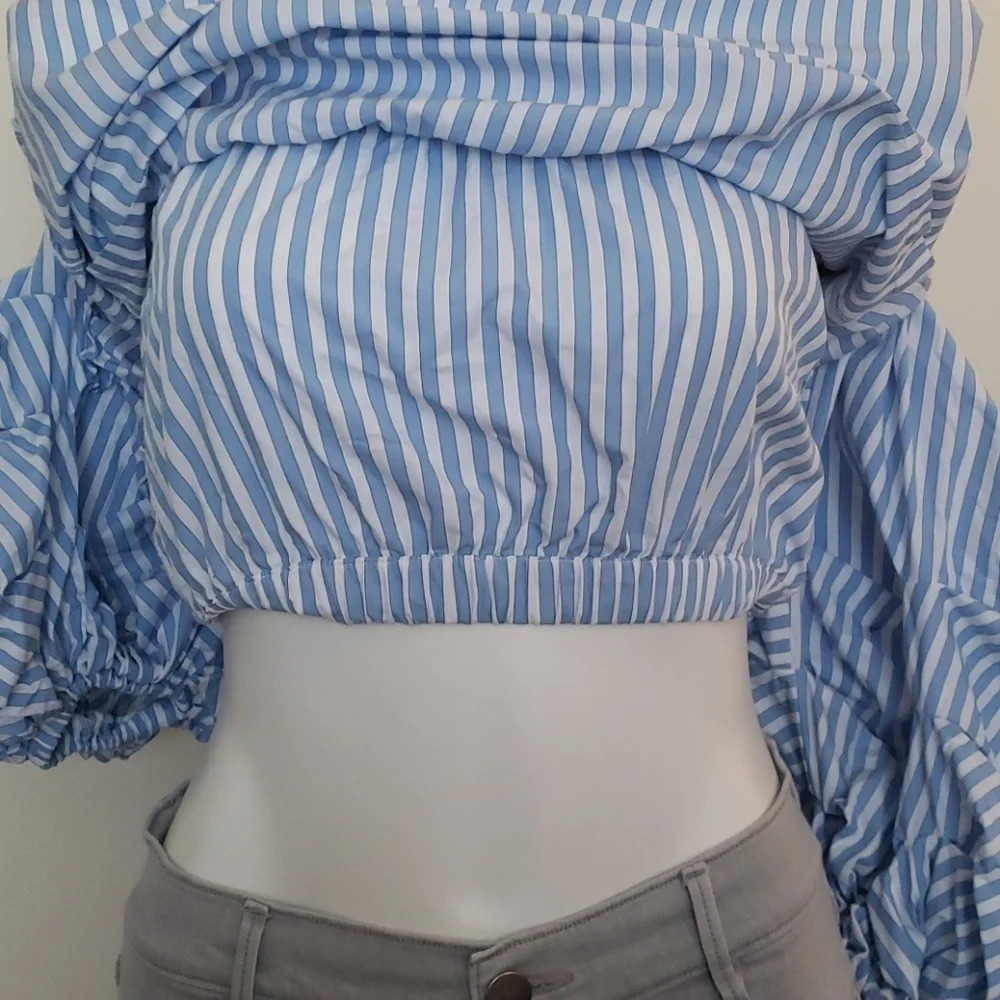 Petersyn Women’s Off-Shoulder Blue & White Striped Top - Picture 10 of 15